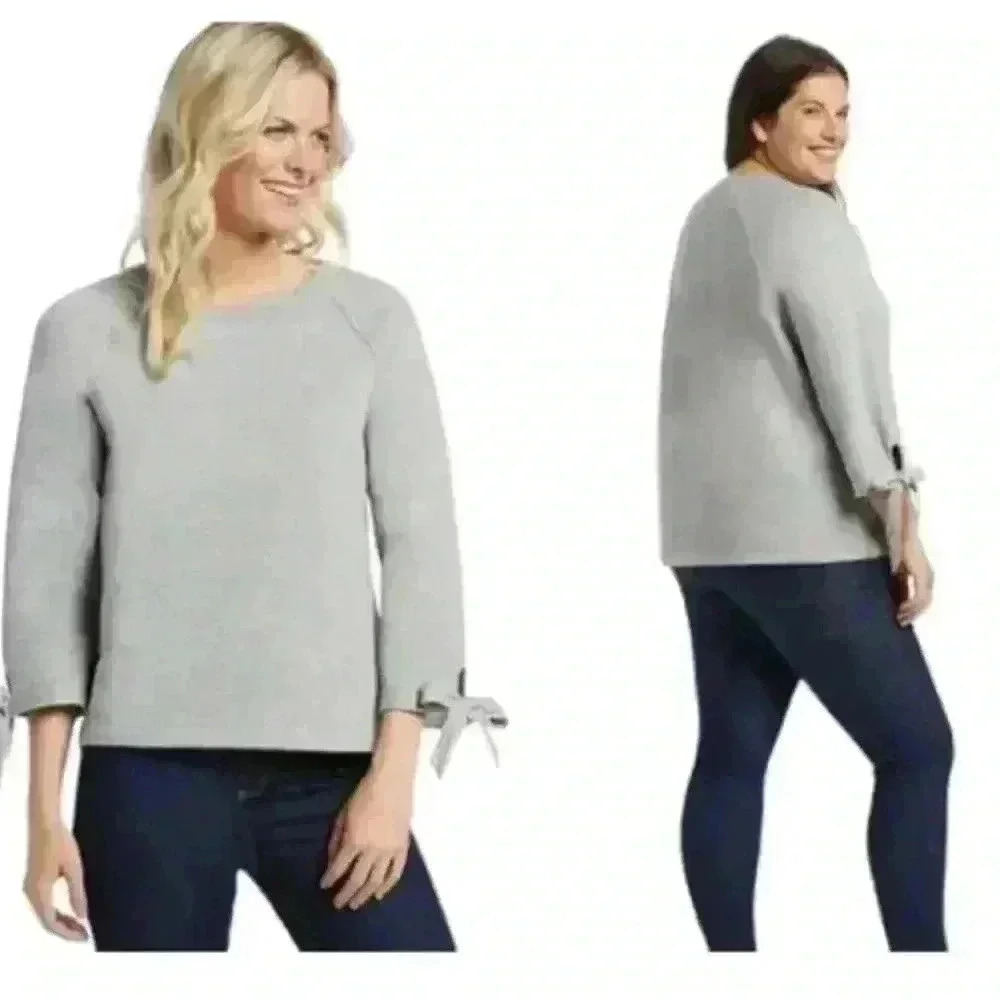 Draper James Women’s Tie Sleeve Pullover Gray Sweatshirt size small loungewear